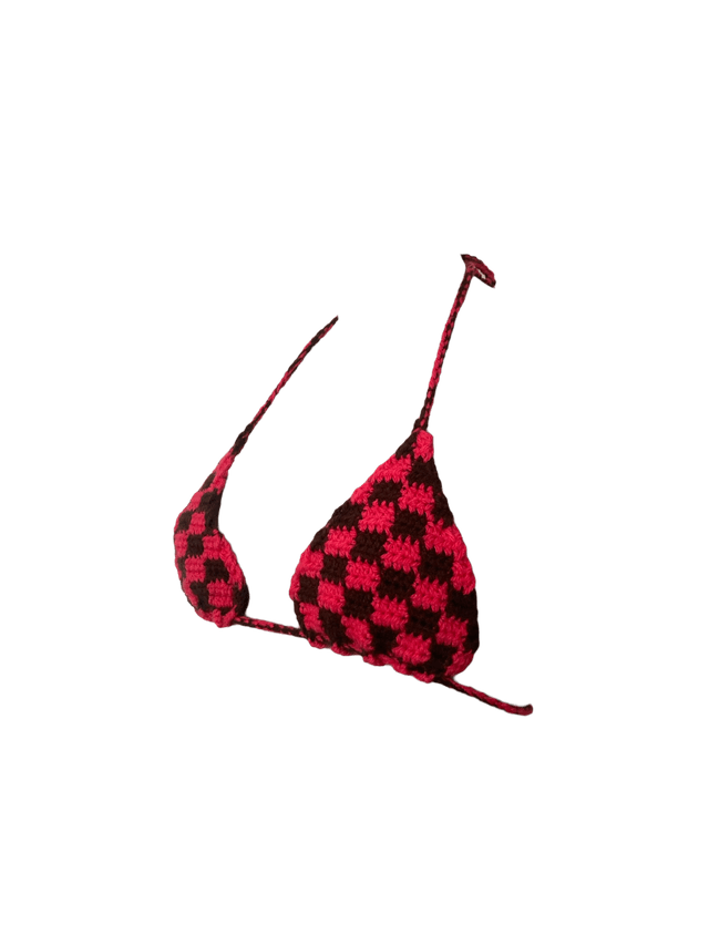 Bikini damier rose et marron