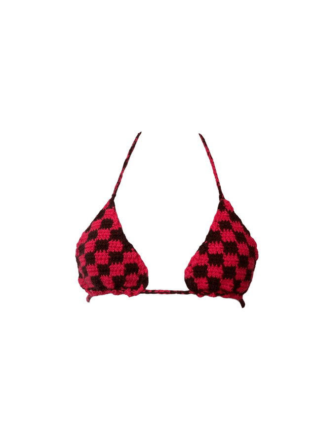 Bikini damier rose et marron