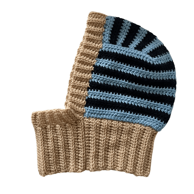 Balaclava rayée bleu beige