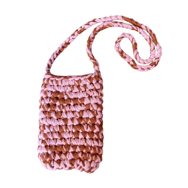 Porte téléphone rose et marron 
